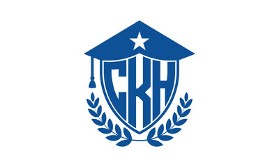 CKH three letter iconic academic logo design vector template. monogram, abstract, school, college, university, graduation cap symbol logo, shield, model, institute, educational, coaching canter, tech
