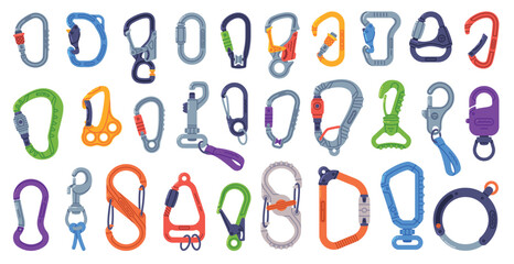Carabiner or Karabiner as Clip and Shackle Vector Set
