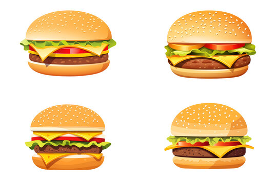 burger illustration set isolated on transparent background - design element PNG cutout collection