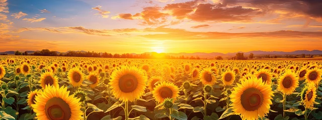 Papier Peint Lavable Prairie, marais Beautiful Day Over sunflowers field