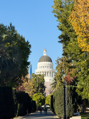 Sacramento California state capitol building from West side of park.