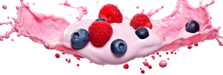 milkshake splash with berries isolated on transparent background - design element PNG cutout