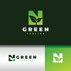 letter N green leaf logo