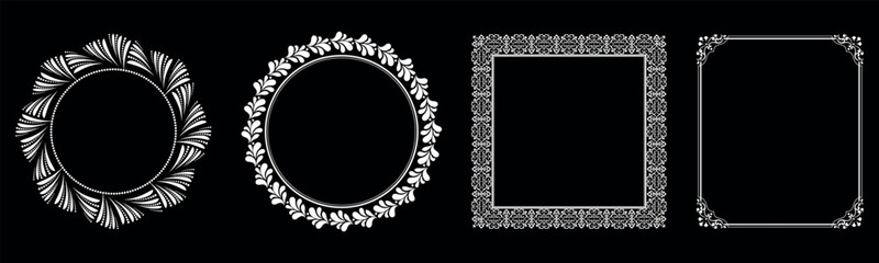 Set of decorative frames Elegant vector element for design in Eastern style, place for text. Floral black and white borders. Lace illustration for invitations and greeting cards.