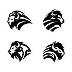 Set of bison head logo designs. Bison head logo in a simple and elegant style. Suitable for company and farm logos