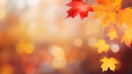 Naklejka na ściany i meble Autumn background with shadow of the maple tree leaves on a wall. Abstract Autumnal scene.