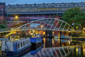 The famous Castlefield Viaduct in Manchester, UK, at dawn