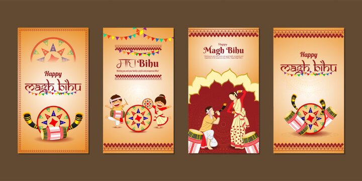 Vector illustration of Happy Magh Bihu social media feed set template
