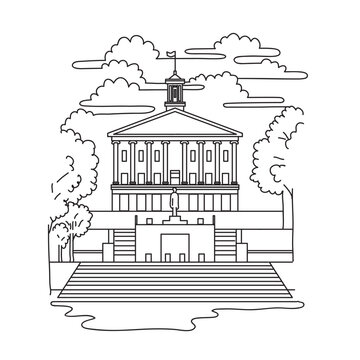 recommend clip art: Mono line illustration of Tennessee State Capitol located in Nashville, Tennessee, United States USA done in monoline line art style.
                    