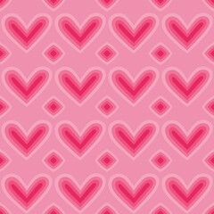 seamless pattern of pink gradient retro heart shapes. pink background