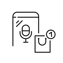 Voice commerce. Online shopping using phone app. Pixel perfect, editable stroke icon