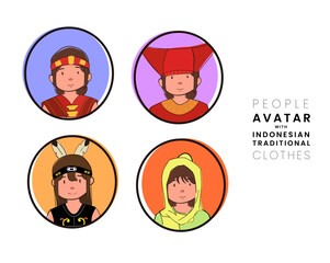 Indonesian People with traditional dress avatar icons. Vector illustration charaters for social media and networking, user profile, website and app design and development, user profile icons