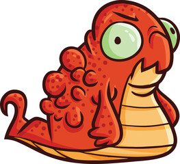 Spooky red monster with green eyes cartoon illustration