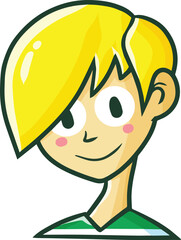 Beautiful girl with short yellow hair smiling cartoon illustration