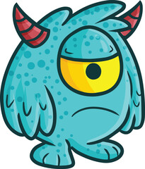 Funny tosca one eye monster with horn cartoon illustration