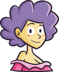 Beautiful purple hair woman smiling cartoon illustration