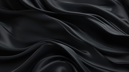 Fototapeta premium Closeup of rippled black silk fabric.