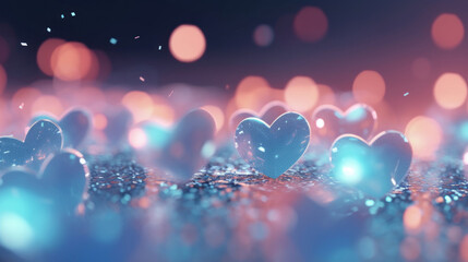 Blue hearts on a bokeh background.