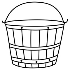 モノクロ_レトロな木のバケツのイラスト素材

