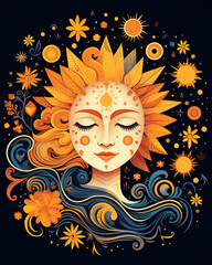 Celestial Harmony - Sun and Moon Illustration