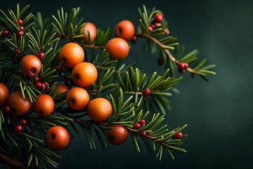 Closeup yew twig with fruits isolated, 