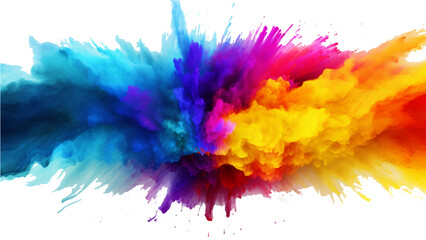 colorful vibrant rainbow Holi paint color powder explosion with bright colors isolated white background. - obrazy, fototapety, plakaty