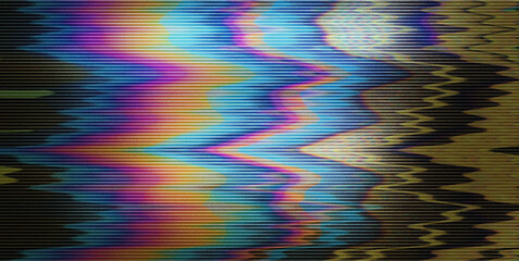 Glitched flickering background, exhibiting distortion, noise, and scanlines reminiscent of an aging VHS tape displayed on a screen.