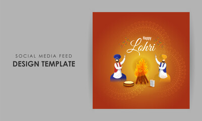 Vector illustration of Happy Lohri social media feed template