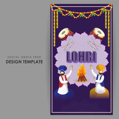Vector illustration of Happy Lohri social media feed template