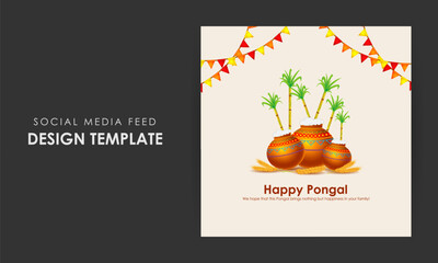Vector illustration of Happy Pongal social media feed template - obrazy, fototapety, plakaty
