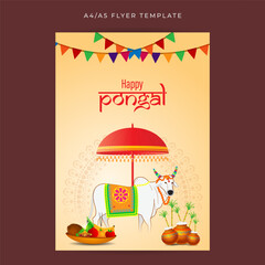 Vector illustration of Happy Pongal social media feed A4 template - obrazy, fototapety, plakaty
