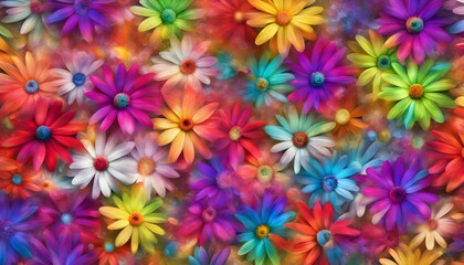 Fototapeta na wymiar Colorful daisy. Rainbow flower background.