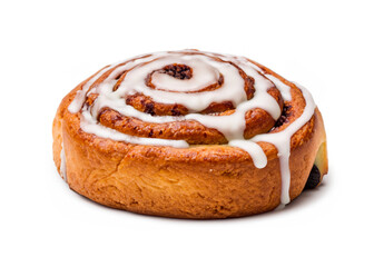 Cinnamon Roll with White Icing on White Background