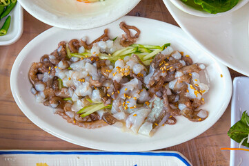 Korean live octopus on a plate