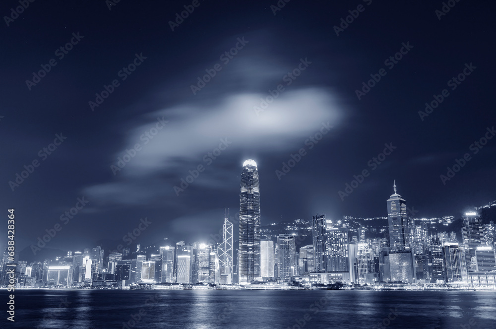 Wall mural night scenery of victoria harbor of hong kong city