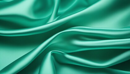 Closeup of rippled green silk satin fabric as background