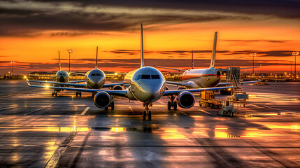 Airplanes Parked At The Airport Runway Background Selective Focus