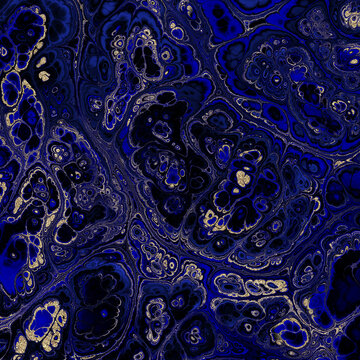 Abstract Marble texture. Fractal digital Art Background. High Resolution. Dark blue marble texture with gold veins. Can be used for background or wallpaper