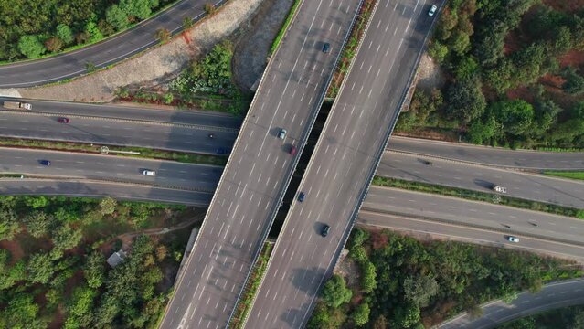 hyderabad nehru outer ring road overpass intersection at Devatabowli top down drone shot 4k daytime