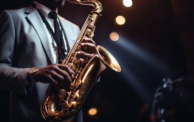 Saxophonist in action during a live performance or a practice session