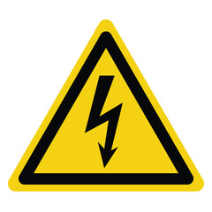 High Voltage Sign, Danger symbol. Black arrow in yellow triangle on transparent background. printable vector