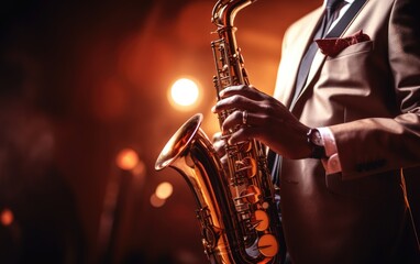 Obraz premium Saxophonist in action during a live performance or a practice session