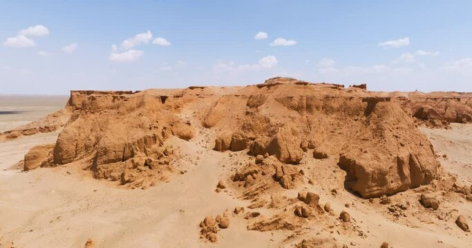 Flaming Cliffs Bayanzag Canyon In Mongolia - Aerial Drone Shot