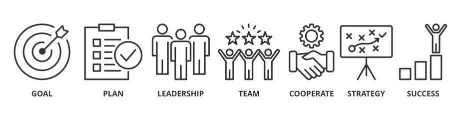 Mission banner web icon vector illustration concept with icon of goal, plan, leadership, team, cooperate, strategy and success