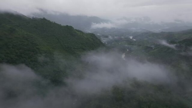 Moody conditions at Semuc river Guatemala during day time, aerial