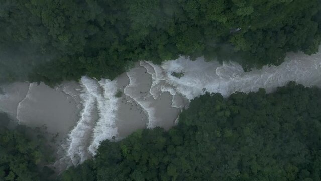 Famous Semuc champey waterfall during rain season, aerial