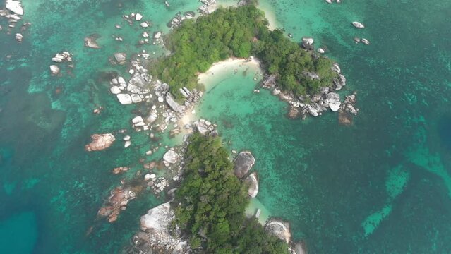 Top view of tropical island at belitung Indonesia during day time, aerial