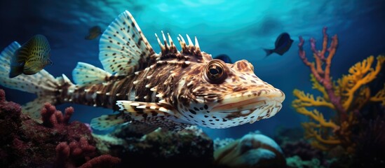 C. beauforti lying on seabed. Crocodilefish in Raja Ampat dive. Marine life in Indonesia.