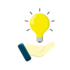 Solution concept illustration with illustration of a hand and a lamp, vector illustration in flat style
