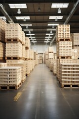 Many crates in large indoor warehouse